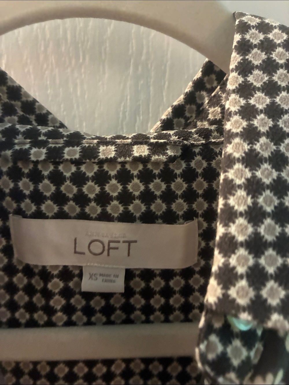 LOFT Black and Cream Geometric Long-Sleeve Shirt Dress - Picture 2 of 2